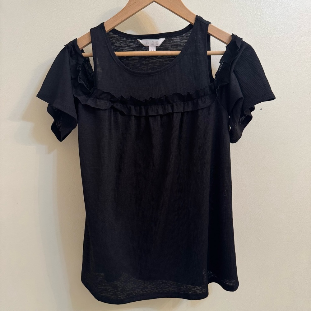 LC Lauren Conrad Black Ruffled Blouse